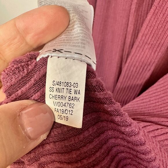 Burgundy Ribbed Knit V-Neck Short Sleeves Tie Waist Midi Dress XL - Picture 10 of 11